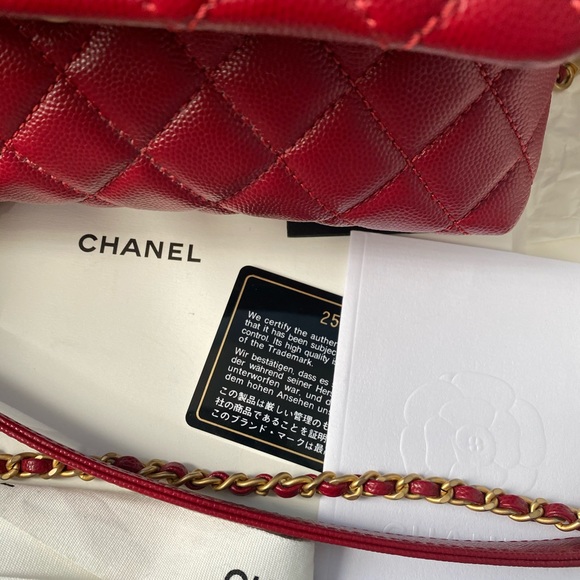 Chanel Caviar Red Mini Coco Handle Bag Lizard - Picture 9 of 12